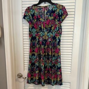 Source Unknown Vibrant Floral Midi Dress - Blue and Pink